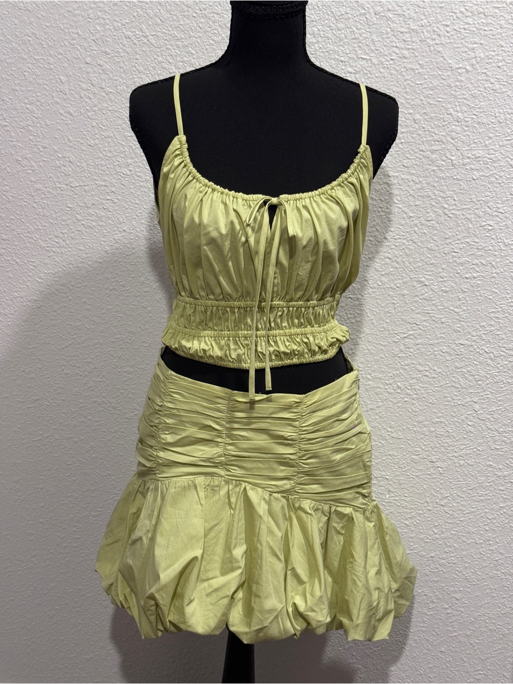 Express Light Olive Green Cropped top & bubble skirt set
